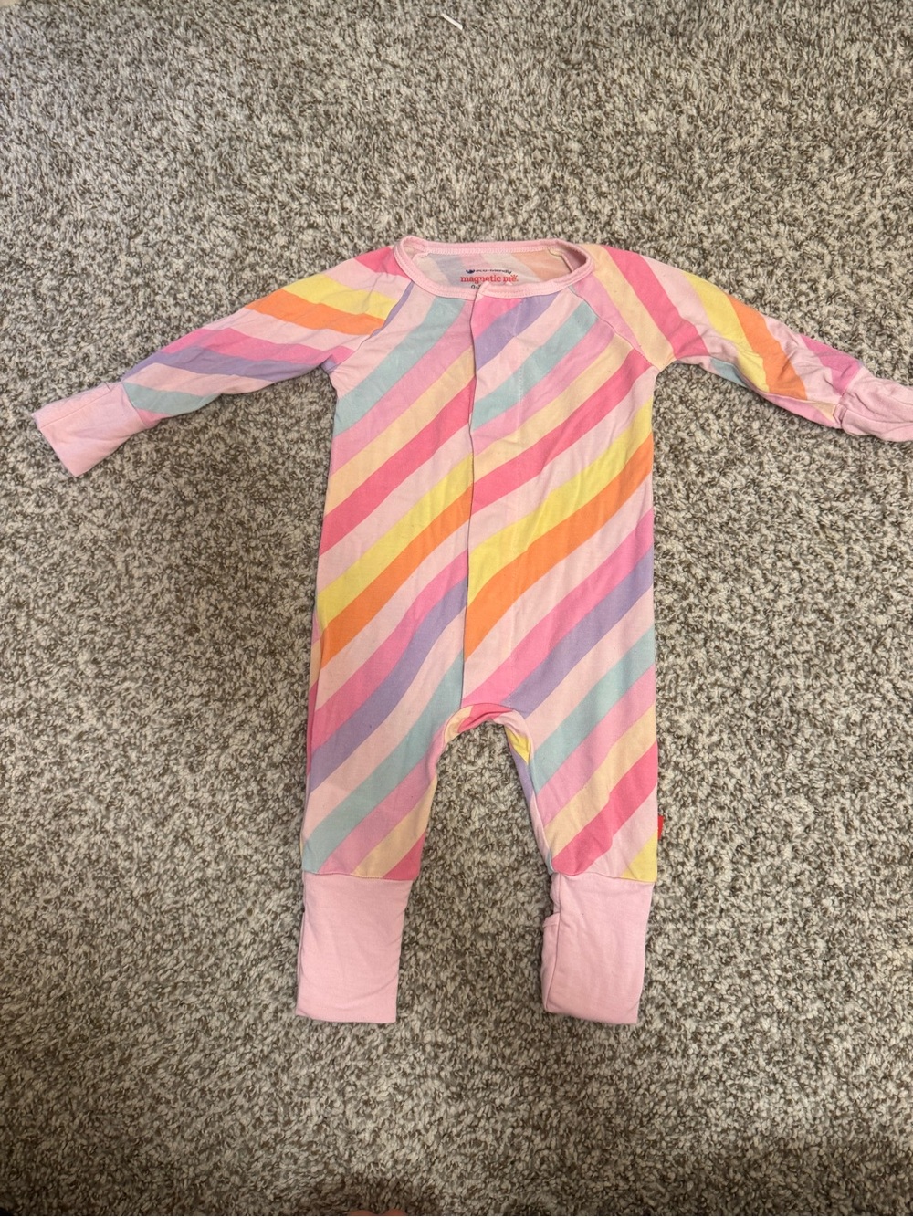 Magnetic Me Pastel Diagonal Rainbow Stripe Footed One-Piece